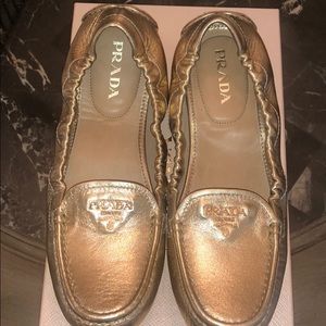 Prada Flats Loafers 38.5 Gold New